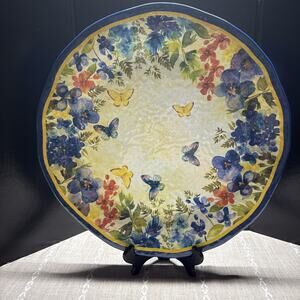 Pier 1 Imports Butterfly Floral Melamine LARGE Serving Platter 19” Round Tray